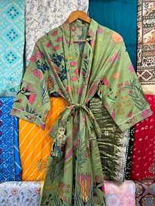 Bata Kimono de Algodón con Estampado Artesanal, Estampado Animal, Ropa de Estar por Casa para Invierno y Verano, Regalo para Damas de Honor, Tallas Grandes, Suave, Transpirable, con Cordón Ajustable - Product Image 4