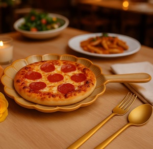 Elegant Scalloped <b>Ceramic</b> Pizza Serving Platter with Handle Decorative Bakeware Premium <b>Ceramic</b> Pizza <b>Plate</b> with Handle - Product Image 1