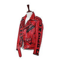 Blouson Homme Rouge en Cuir PU Style Gothique Punk - Blouson de Motard Rocker à Clous et Clous Pointus avec Fermeture Éclair 2026