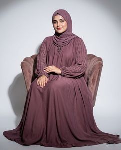 Elegant Purple Abaya With Beaded Embellishments <b>Long</b> Sleeve Floor Length Modest <b>Dress</b> <b>For</b> Women Middle East Style Daily Wear - Product Image 1