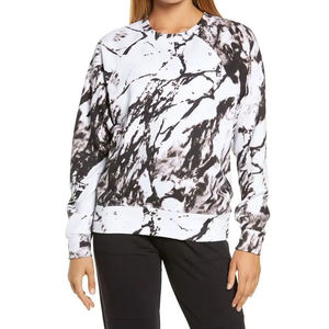 Sweat-shirt en tricot à col rond et manches longues pour femme, imprimé tie-dye noir et blanc, vêtement d'automne, 100% coton, respirant, coupe classique - Product Image 3