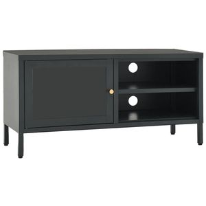 Meuble TV en acier thermolaqué anthracite avec verre trempé pour salon - Product Image 2