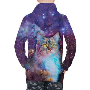 Sweat à capuche unisexe imprimé chat galaxie, coupe classique, décontracté, 100 % polyester, impression par sublimation, pour l'automne - Product Image 5