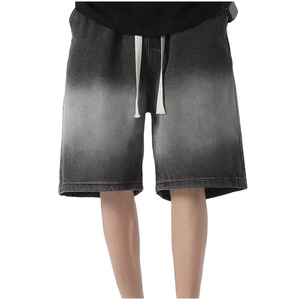 Shorts en jean pour homme de qualité supérieure, taille mi-haute, teinture dégradée, coupe droite, décontractés, en coton tissé, avec poches, style respirant, pour l'été - Product Image 3