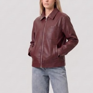 Women Burgundy <b>Real</b> <b>Leather</b> <b>Jacket</b>, Genuine <b>Leather</b> Zip Up <b>Jacket</b>, Ladies Sheep <b>Leather</b> <b>Jacket</b>, Soft <b>Leather</b> Outerwear - Product Image 2