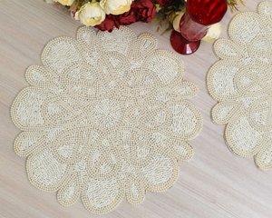 Set de table écologique en polyester et coton, motif lapin bohème, perles de rocaille brodées, diamètre 300 mm, accessoire de travail de perles DIY - Product Image 6