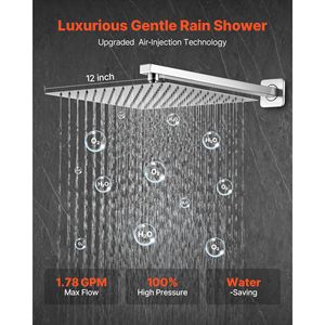 Wall Mounted 12 Inch Square Rainfall Bathroom <b>Shower</b> System Handheld Spray with Rain <b>Shower</b> Head <b>Bath</b> & <b>Shower</b> Faucet <b>Set</b> - Product Image 2