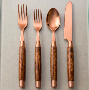 Rose Gold PVD Coated Mango Wood Handle Cutlery Spoon Fork Knife Dinnerware <b>Flatware</b> Set Luxury Dining Premium Silverware - Product Image 2