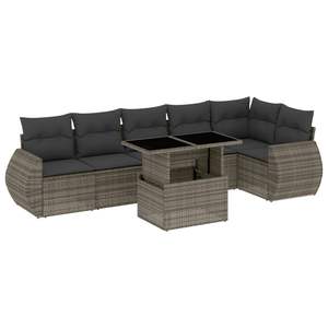 Ensemble de canapés de jardin gris foncé en rotin, mobilier d'extérieur avec coussins en mousse haute densité, design contemporain imperméable - Product Image 4