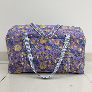 Bolsa de Lona Acolchada de Algodón de Lujo Hecha a Mano para Uso Diario, Yoga/Gimnasio, Compras, Viajes, Fin de Semana, Portátil, con Estampado de Bloques - Product Image 3