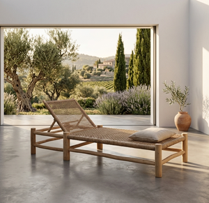 Premium Lunara Lounger Solid Teak Wood Structure Artisan Hand-Woven Foldable Water Resistant Outdoor <b>Sunbed</b> for Luxury Resort - Product Image 4