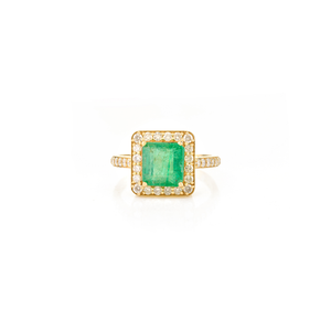 Anillo de Compromiso de Oro Amarillo Real de 14K con Esmeralda y Diamantes, Diseño Clásico de Alta Calidad, Proveedor de Joyería con Piedras Preciosas - Product Image 1