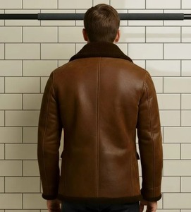<b>Mens</b> Brown Genuine Sheepskin <b>Shearling</b> Leather <b>Jacket</b> Fur Lined Winter Vintage Coat - Product Image 2