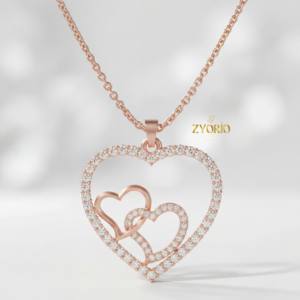 Collar con Colgante de Triple Corazón en Plata 925 Chapada en Oro Rosa, Cadena de Eslabones, con Diamantes Brillantes, para Mujer, Regalo de Lujo para Compromiso, Fiesta o Boda - Product Image 5