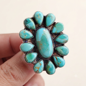 Mohave <b>Turquoise</b> Gemstone <b>Ring</b> 925 Silver Bezel Setting Bohemian Style Unisex Everyday Wear Gold Plated And Rose Gold Plated - Product Image 1