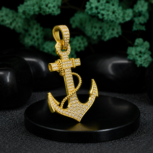 Luxury Anchor Pendant Necklace <b>Box</b> <b>Chain</b> 22k Gold Plated Rhinestone Iced Out Hip Hop Unisex Jewelry Party Everyday Wear - Product Image 4