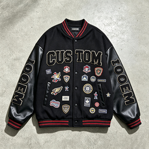 Blouson universitaire de baseball pour homme, en cuir PU, avec manches en chenille brodée, 600 GSM, style streetwear, épaules tombantes, personnalisable OEM, coupe oversize - Product Image 3