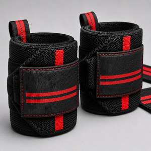 Adjustable Neoprene Wrist <b>Support</b> Straps Hook & Loop Closure Lightweight Non-Slip Weight Lifting Combo Set Black Red Stripe - Product Image 5