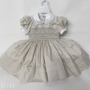 Vestido de Lana de Alta Calidad para Bebé Niña, Estilo Inglés, con Cuello de Muñeca, Casual, Fruncido, Liso, Hasta la Rodilla, para Primavera/Fiestas - Product Image 5
