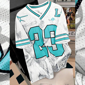 Maillot de football américain surdimensionné personnalisé pour femme, style streetwear unisexe, imprimé papillon, numéro personnalisé, production OEM en gros - Product Image 1