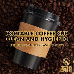 Confezione da 100 Bicchieri da Caffè Neri Monouso da 350 ml con Coperchi e Manicotti, Bicchieri per Caffè Caldo con Bastoncini per Mescolare - Product Image 3