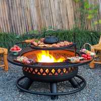 Skies Trader Brasero de camping portable à gaz naturel pour extérieur, chauffage de terrasse en métal, réchaud de jardin, poêle à bois avec porte à cendres