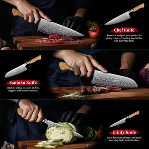 Customized Handmade Pakistan Made Damascus Chef <b>Knives</b> <b>Set</b> 67-Layer Wood Handles Right-Handed Design-OEM Service Available - Product Image 5
