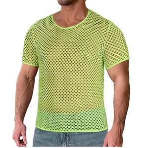Camiseta de algodón con estampado gráfico de gran tamaño para hombre, sexy, de manga corta, de malla transparente, para dormir, tipo camisón o ropa interior. - Product Image 6