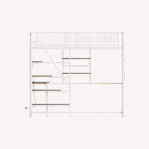 Lit mezzanine en métal grand format avec éclairage LED et station de charge pour chambre à coucher et dortoir, couleur blanche - Product Image 6