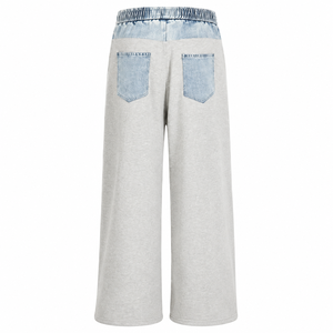 Pantalon de survêtement gris pour femme, coupe large, taille haute, avec cordon de serrage, ample, décontracté, longueur cheville, en molleton, couleur unie, détail tie-dye - Product Image 2