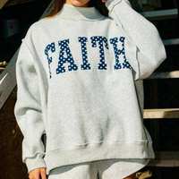 Sweat-shirt à capuche surdimensionné avec imprimé Faith Letter, unisexe, vêtements décontractés d'hiver, 100% coton, 2 pièces