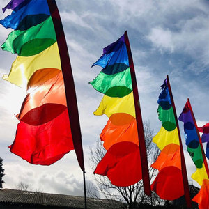 Drapeau triangulaire coloré avec motif circulaire, bannières décoratives multi-formes - Product Image 5
