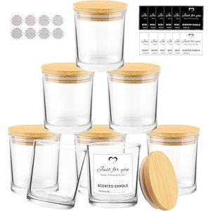 CONNOO Lot de 8 pots à bougies en verre transparent avec couvercles en bambou pour la fabrication de bougies DIY, élégants supports et lanternes en verre - Product Image 1