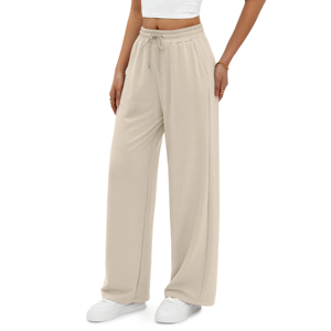 Pantalones deportivos casuales de mujer con cintura elástica, holgados, de pierna ancha y corte recto para exteriores - Product Image 1