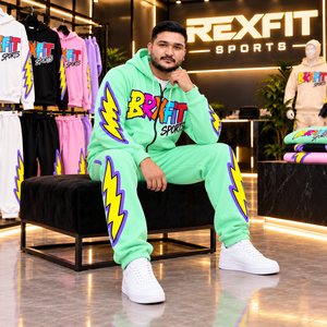 ชุดวอร์มสีเขียว Rexfit sports 2026 รุ่นสั่งทำพิเศษสำหรับผู้ชาย ชุดเสื้อฮู้ดซิปและกางเกงจ็อกเกอร์ ผลิตแบบ OEM และ ODM - Product Image 3