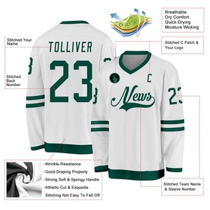 Camiseta de Hockey Personalizada Blanca y Verde, Uniformes de Equipo, Camiseta de Hockey sobre Hielo Sublimada, Ropa Deportiva Transpirable de Malla para Entrenamiento - Product Image 2