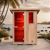 Kabin Sauna Luar Ruangan Kayu Pinus, Sauna Uap Persegi untuk 2-3 Orang, Pembakaran Kayu, Grosir, Modern dengan Terapi Cahaya Merah Opsional, Smart WiFi