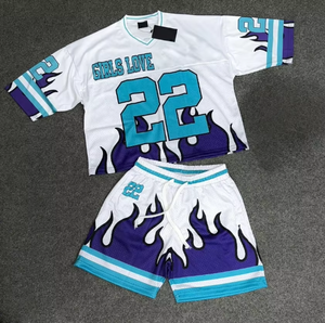 Ensemble de t-shirts d'été pour hommes personnalisés, deux pièces, séchage rapide, short de football en jersey, impression par sublimation, ensemble de maillots en mesh pour hommes - Product Image 1
