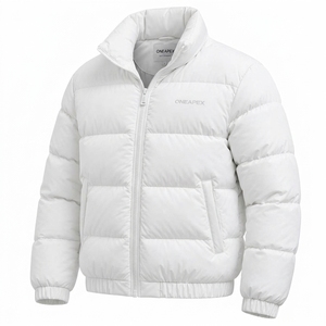 Men's <b>White</b> <b>Puffer</b> <b>Jacket</b> Stand Collar Zip Up Winter Coat Warm Casual Outdoor Streetwear Custom Private Label - Product Image 3