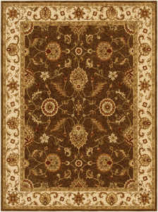 Tapis artisanal en laine marron à motifs floraux, design oriental classique, avec bordure ivoire, pour salon et hôtel - Product Image 1