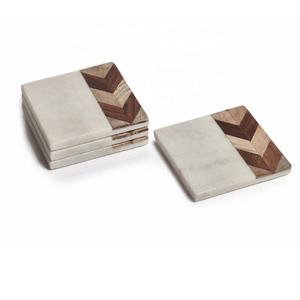 Ensemble de 4 sous-verres en bois et marbre à chevrons modernes pour café, boisson, thé, dessous de verre pour table Dinig pour décoration intérieure moderne - Product Image 6