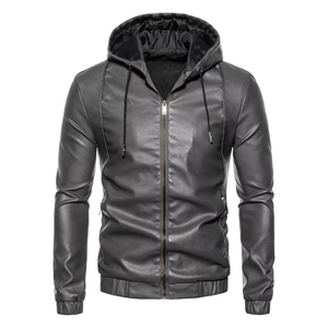 Autumn Winter <b>Thin</b> Leather Hooded <b>Jacket</b> <b>Men's</b> Trendy Casual Waterproof Zipper Closure Quick Dry Custom for <b>Men</b> - Product Image 6