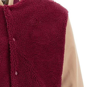 <b>Men's</b> Maroon Fleece Varsity <b>Jacket</b> With Beige Sleeves Turn-down Collar Casual Autumn Wear - Product Image 6