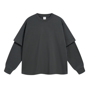 เสื้อยืดโอเวอร์ไซส์ทรงใหญ่แบบหนา ผ้าดิสเทรส ผลิตตามสั่งสำหรับผู้ชาย แขนยาว สองชั้น ล้างสีแบบแอซิดวอช - Product Image 6