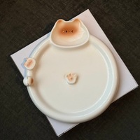 Assiette à dumplings en céramique motif chat mignon, plateau compartimenté de dessin animé pour le petit-déjeuner et les salades des enfants
