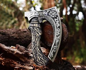 Couteau à pizza viking forgé à la main - Lame en acier carbone, étui en cuir et manche en bois de frêne sculpté à la main, hache viking personnalisée OEM - Product Image 1