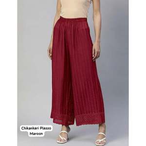 สวมใส่ทุกวันเรยอน chickankari ทำงานเพียง Palazzo Maroon - Product Image 1