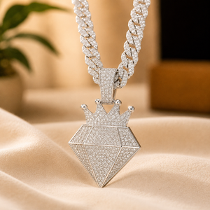 18K Vermeil Yellow <b>Gold</b> <b>Pendant</b> Cuban Link Chain Round Cut Diamond Hip Hop Moissanite Jewelry Gift - Product Image 2