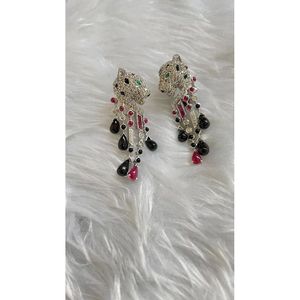 Pendientes de Pantera de Oro Blanco de 14K de Alta Gama con Diamantes Naturales y Esmeraldas de 4Ct, Joyería de Diseño, Pendientes Colgantes de Diamantes Naturales - Product Image 5