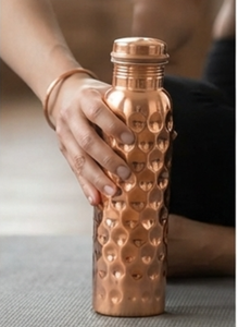 Artisanal Vintage Design Copper Water Bottle With Hammered Pattern Screw-On Lid Reusable For Outdoor Hiking Camping Travel Adult - Product Image 4
